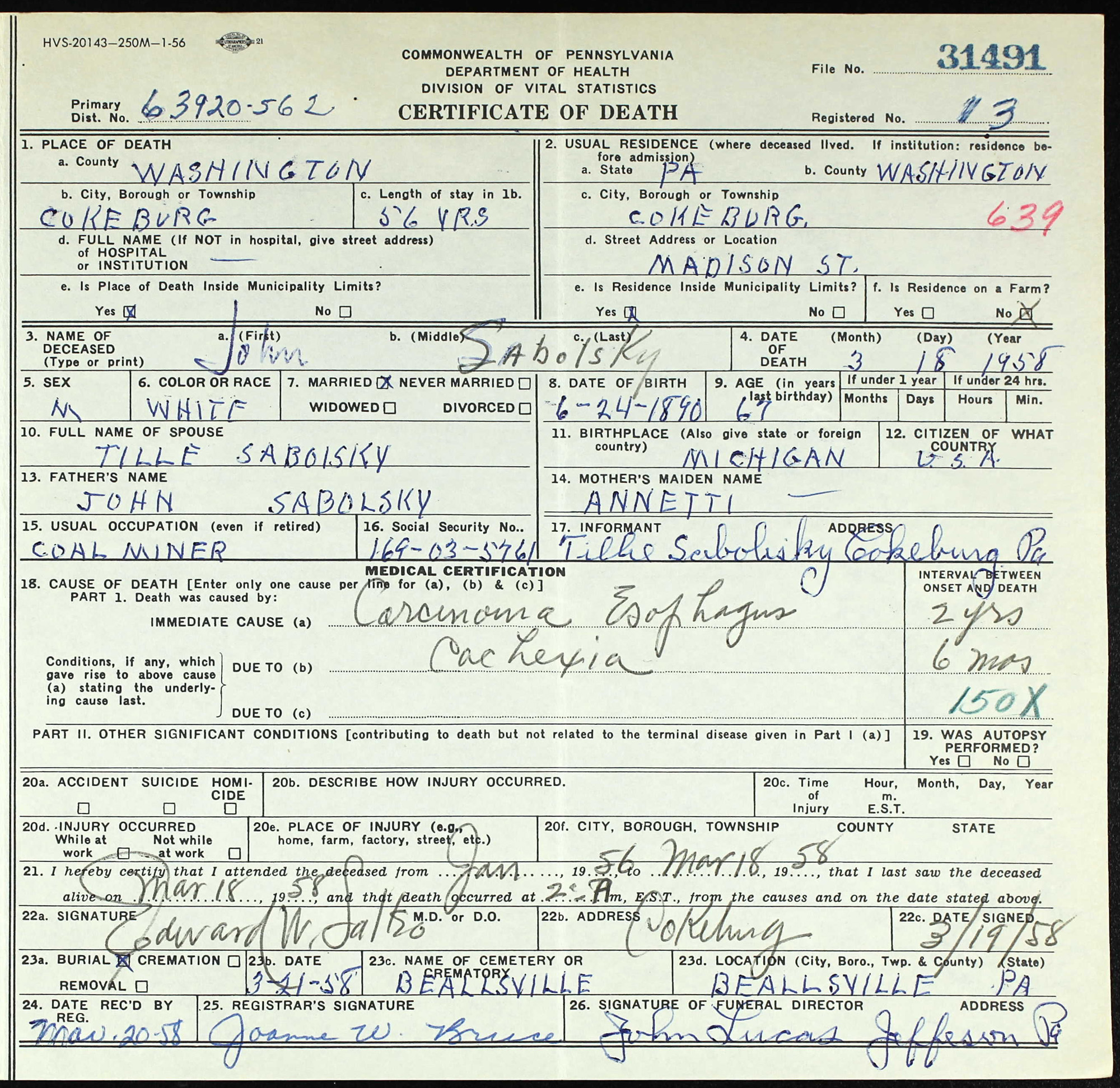 death certificate